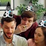 30th birthday photo personalized white black party hat<br><div class="desc">Bold add your own photo and name party hat. Ideal for a special 30th birthday party celebration. Classic black and white design. Other matching birthday items and color options are available.  Original graphic art and design by www.mylittleeden.com</div>