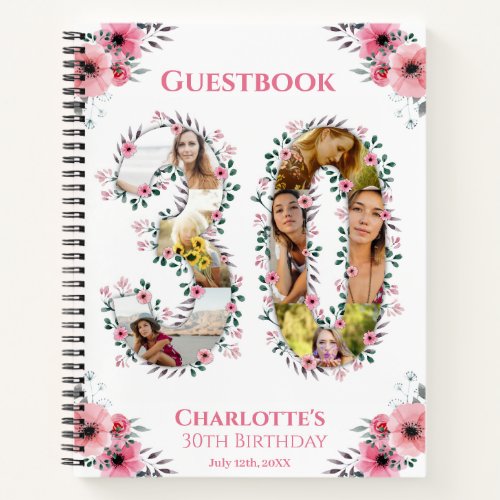 30th Birthday Photo Pink Flower White Guest Book