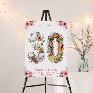 30th Birthday Photo Pink Flower White Welcome Foam Board