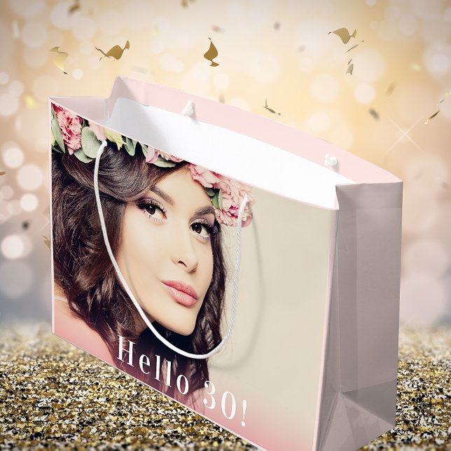 30th birthday photo rose gold blush large gift bag (Creator Uploaded)