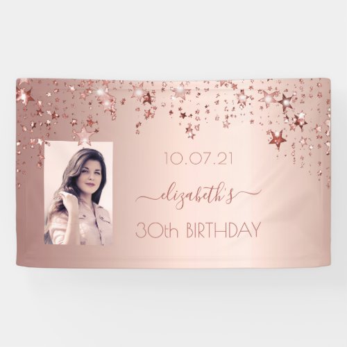 30th birthday photo rose gold pink glittery stars banner