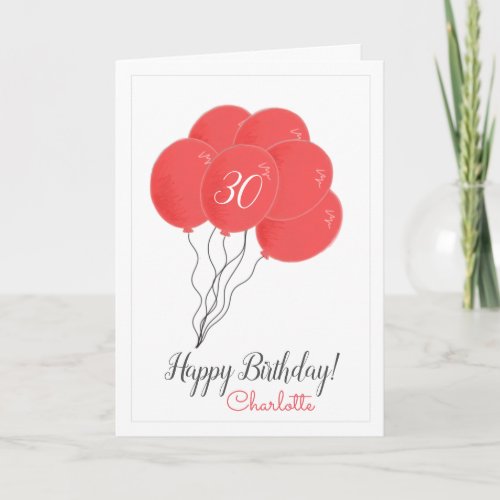 30th birthday pink balloon card