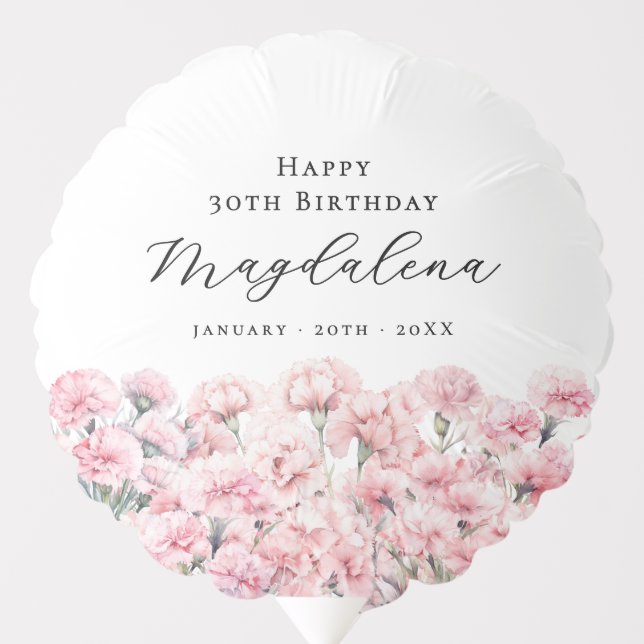 30th Birthday Pink Carnation January Birth Flower Balloon (Front)