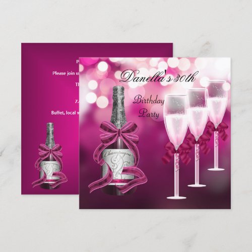 30th Birthday Pink Champagne Glasses Custom Announcements