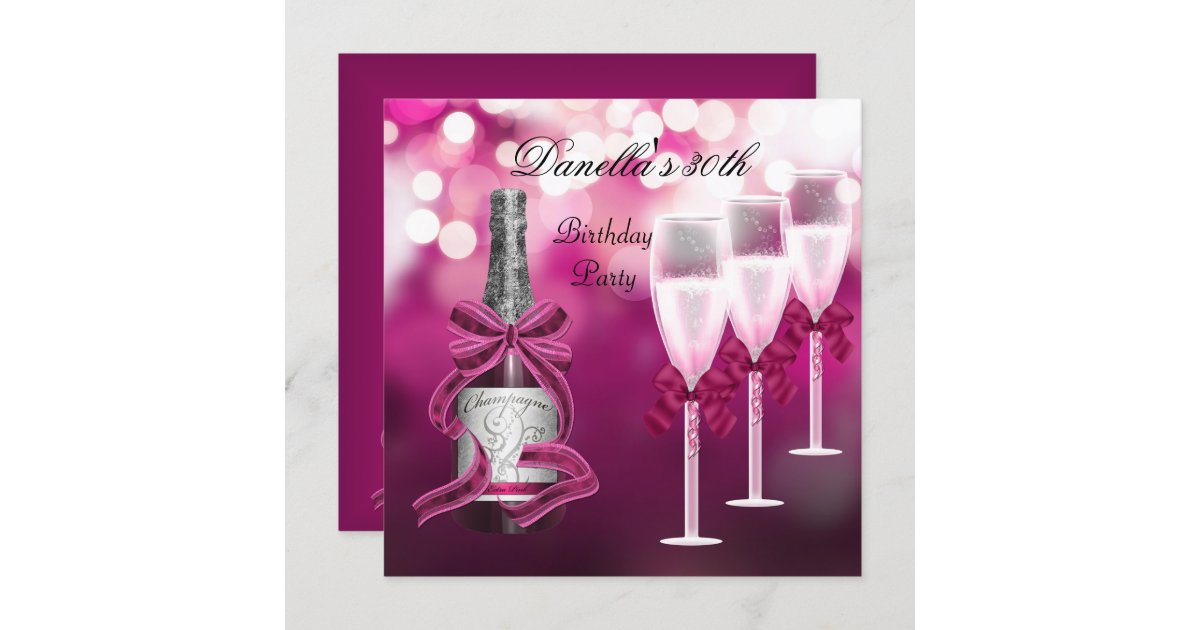 30th Birthday Invitation Card Pink Champaign Celebrations