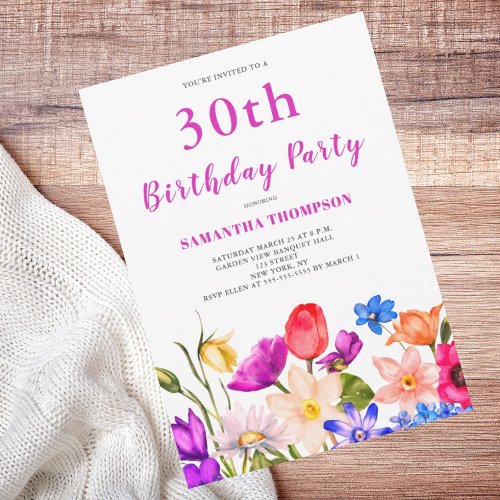 30th Birthday Pink Floral Invitation