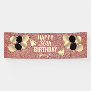 30th Birthday Pink Gold Glitter Personalized Party Banner