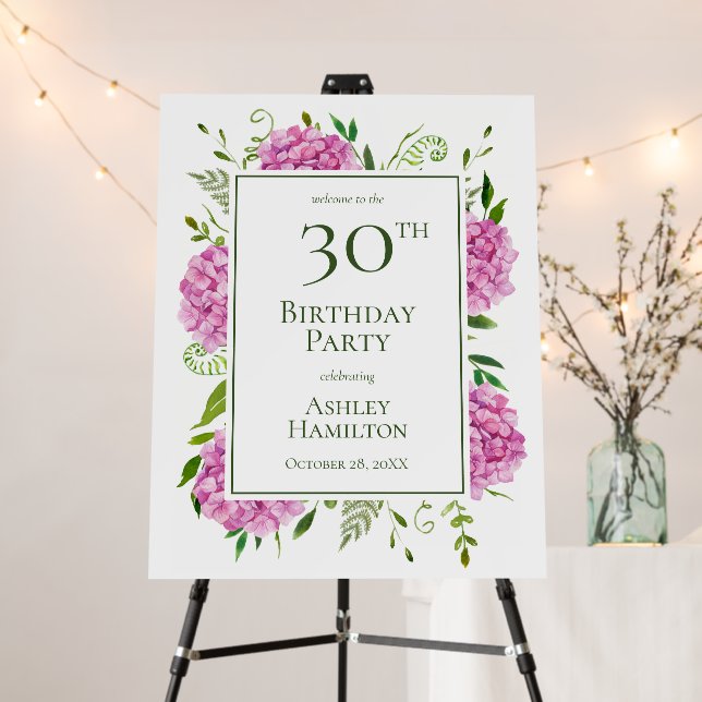 30th Birthday Pink Hydrangeas Foam Board (In Situ (Stand))