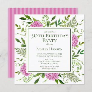 30th Birthday Pink Hydrangeas Invitation