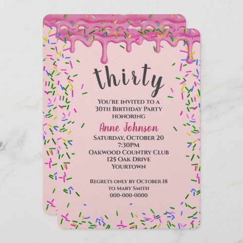 30th Birthday Pink Icing And Sprinkles Invitation