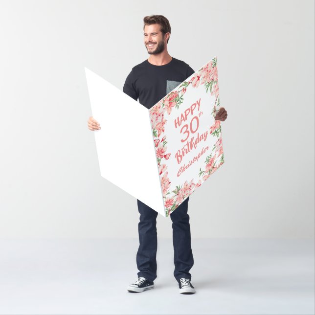 30th Birthday Pink Peach Peonies Watercolor Floral Card (In Situ)