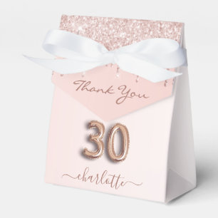 30th birthday pink rose gold drips thank you favor boxes