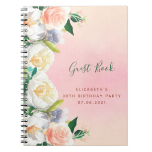 30th birthday pink rose gold florals Guest Book