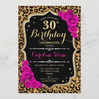 30th Birthday - Pink Roses Leopard Print