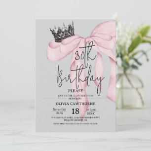 30th Birthday ⎮ Pink Royal Bow Birthday  Invitation