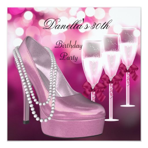 30th Birthday Pink Shoes Hi Heels Champagne Card | Zazzle