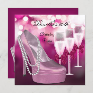 30th Birthday Pink Shoes Hi Heels Champagne Invitation