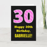 [ Thumbnail: 30th Birthday: Pink Stripes and Hearts "30" + Name Card ]