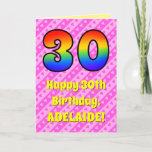 [ Thumbnail: 30th Birthday: Pink Stripes & Hearts, Rainbow # 30 Card ]