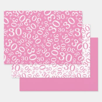 30th Birthday Pink & White Number Pattern 30 Wrapping Paper Sheets by NancyTrippPhotoGifts at Zazzle