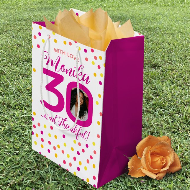 30th birthday pink yellow confetti photo favor medium gift bag (Creator Uploaded)
