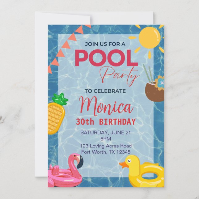 30th Birthday Pool Party Invitation (Front)