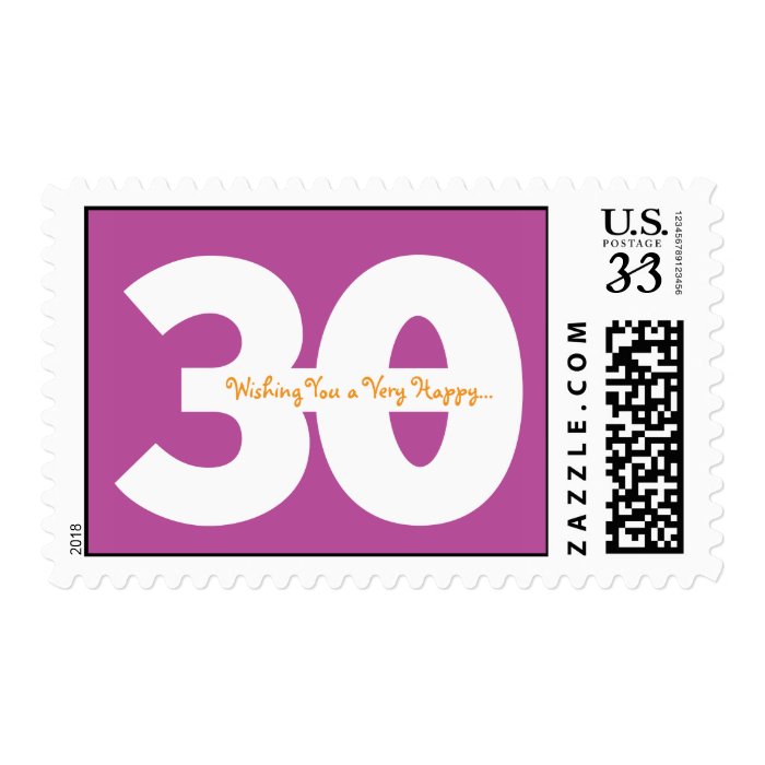 30th birthday postcard stamps   in purple