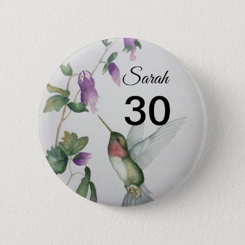 30th Birthday Pretty Bird Garden Flowers Button