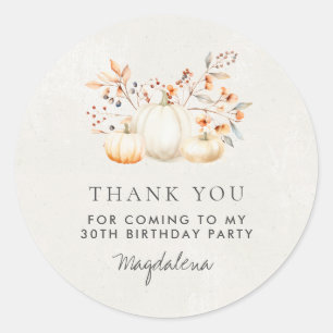 30th Birthday Pumpkin Thank You Favor Classic Round Sticker
