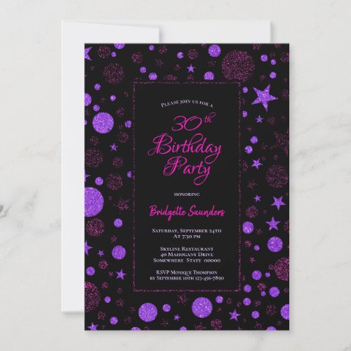 30th Birthday Purple and Black Party Invitation