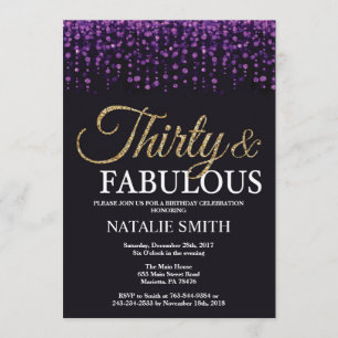 30th Birthday Purple and Gold Glitter Invitation