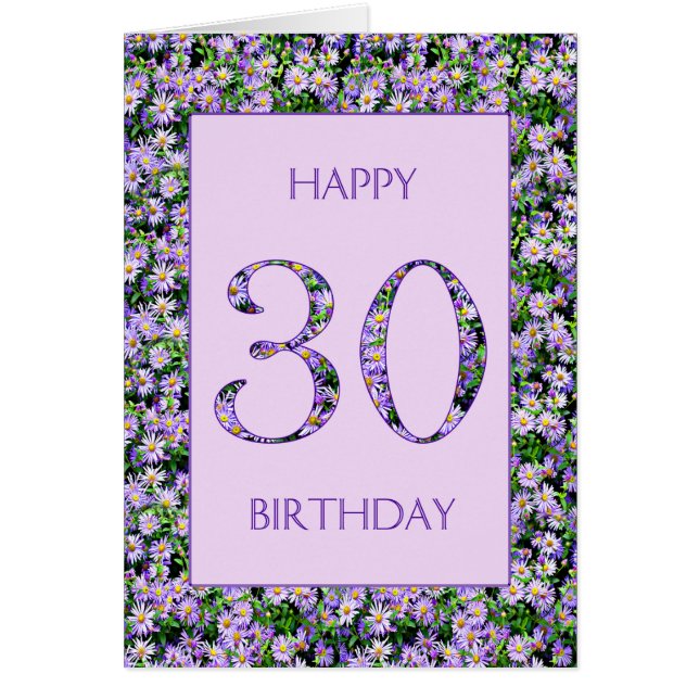 30th Birthday Purple Daisies Cards (Front)