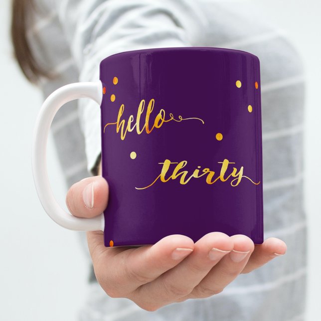 30th birthday purple gold hello 30 typography coffee mug (Creator Uploaded)