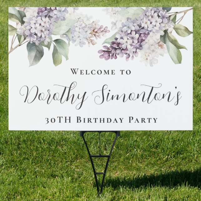 30th Birthday Purple Lilac Flower Welcome Yard Sign (Insitu)