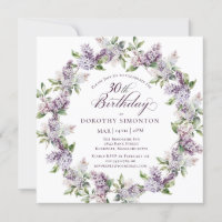 30th Birthday Purple Lilac Spring Flower Square