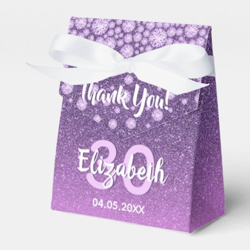 30th birthday purple pink glitter thank you favor boxes