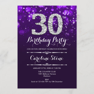 30th Birthday - Purple Silver Invitation