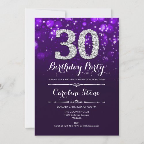 30th Birthday _ Purple Silver Invitation