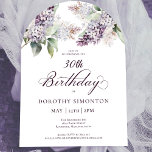 30th Birthday Purple Spring Lilac Flower Arch Invitation<br><div class="desc">Soft watercolor purple lilacs create a pretty springtime 30th birthday invitation. The calligraphy adds an elegant aesthetic. This 30th birthday invitation is available in both traditional cardstock and a downloadable version. It is part of the Purple Spring Lilac Flower collection. It lets you choose a theme and then easily create...</div>