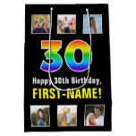 [ Thumbnail: 30th Birthday: Rainbow “30“, Custom Photos & Name Gift Bag ]