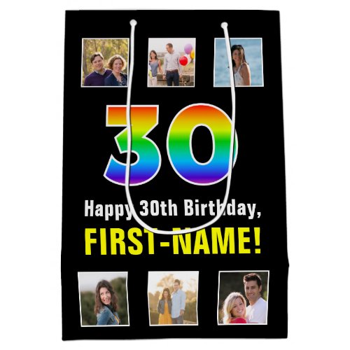 30th Birthday Rainbow 30 Custom Photos  Name Medium Gift Bag