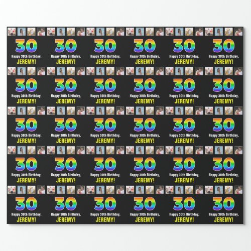 30th Birthday Rainbow âœ30âœ Custom Photos  Name Wrapping Paper