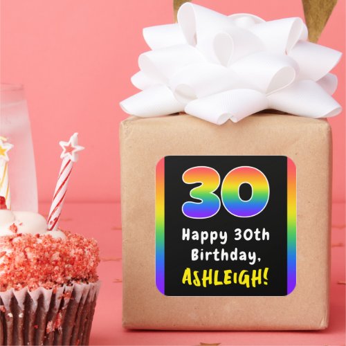 30th Birthday Rainbow Spectrum  30 Custom Name Square Sticker
