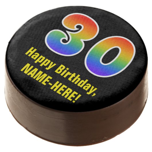 30th Birthday - Rainbow Spectrum Pattern Number 30 Chocolate Covered Oreo (Angled)
