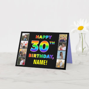 30th Birthday: Rainbow Text, Custom Photos & Name Card