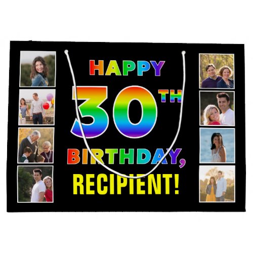 30th Birthday Rainbow Text Custom Photos  Name Large Gift Bag