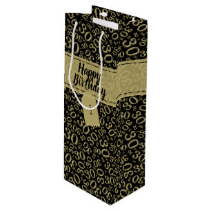 30th Birthday Random Number Pattern Black/Gold Wine Gift Bag
