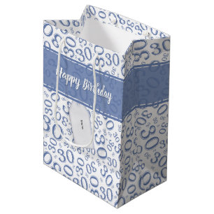 30th Birthday Random Number Pattern Blue/White Medium Gift Bag