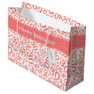 30th Birthday Random Number Pattern Coral/White Large Gift Bag