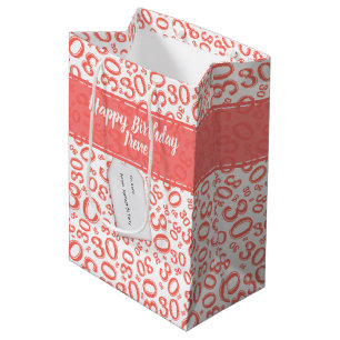 30th Birthday Random Number Pattern Coral/White Medium Gift Bag